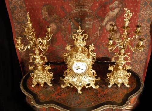fig 2. **** SOLD **** Rococo Antique French Clock Set - Large and Superb